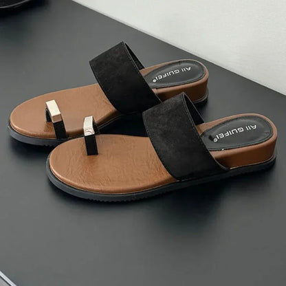 Sandalias Mujer de Piel Ante con Detalle de Anillo
