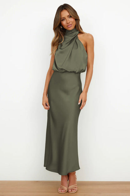 Vestido noche Mujer cuello halter corte fluido