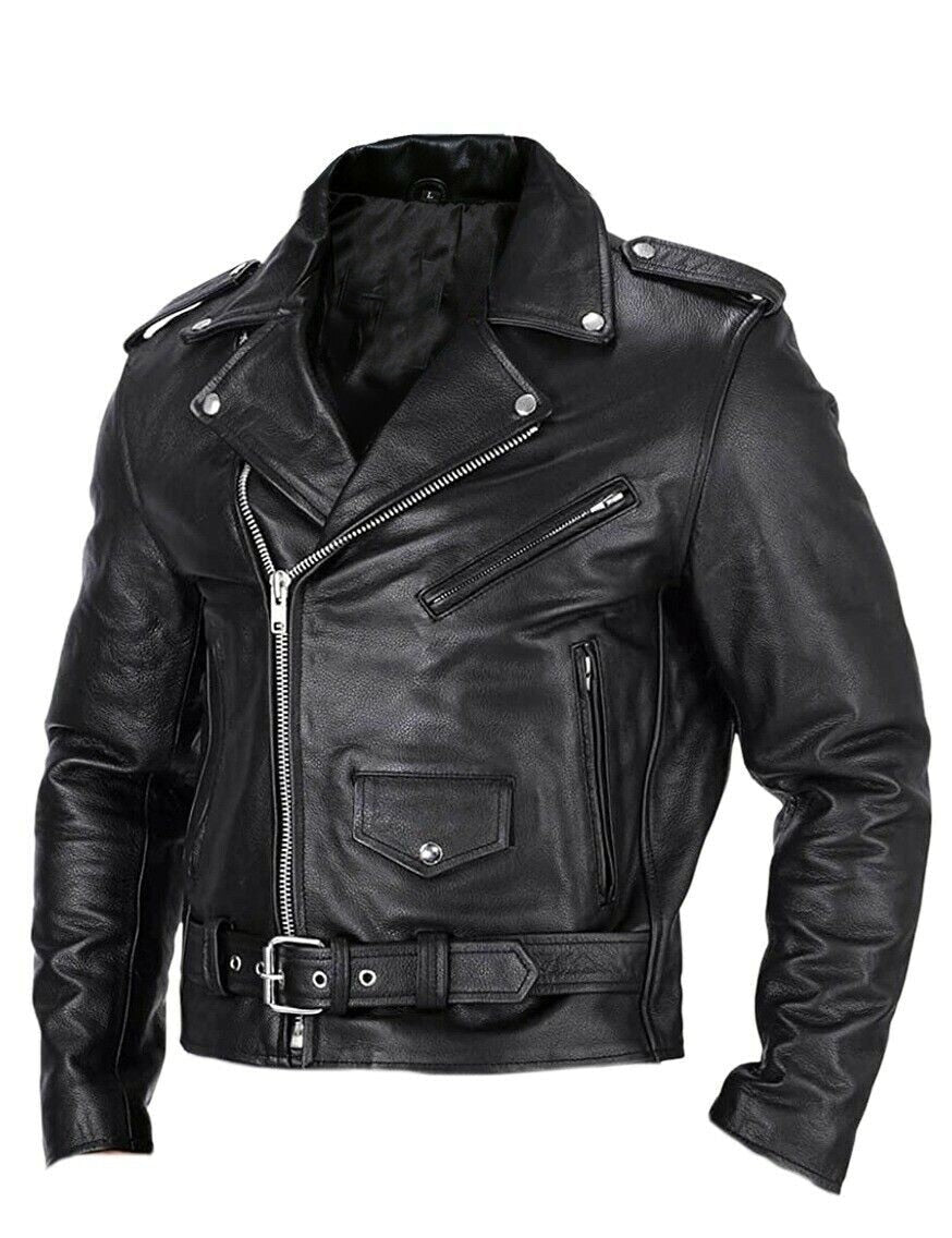 Cazadora motera hombre de cuero ajustable - Mavetta