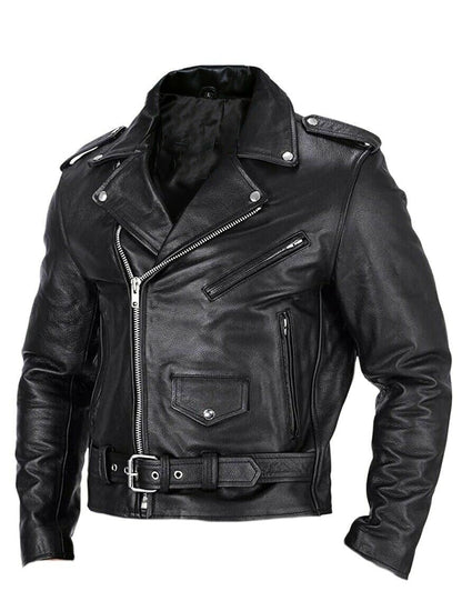 Cazadora motera hombre de cuero ajustable - Mavetta
