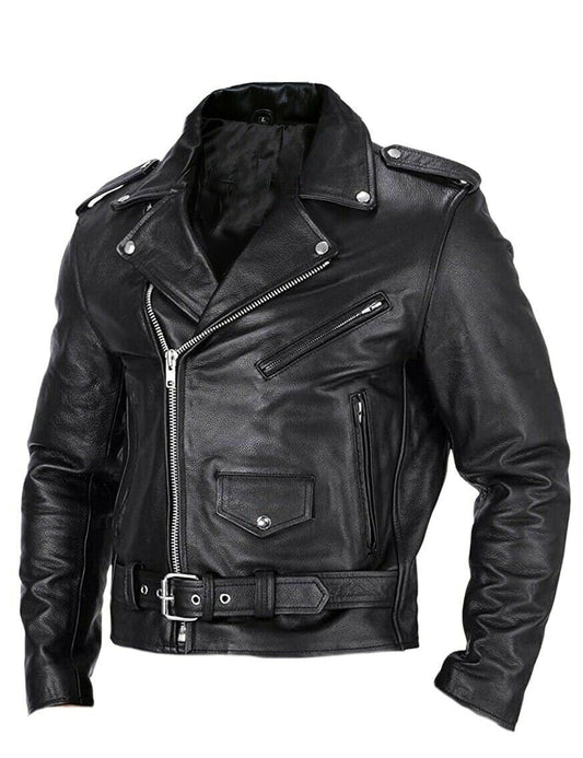 Cazadora motera hombre de cuero ajustable - Mavetta