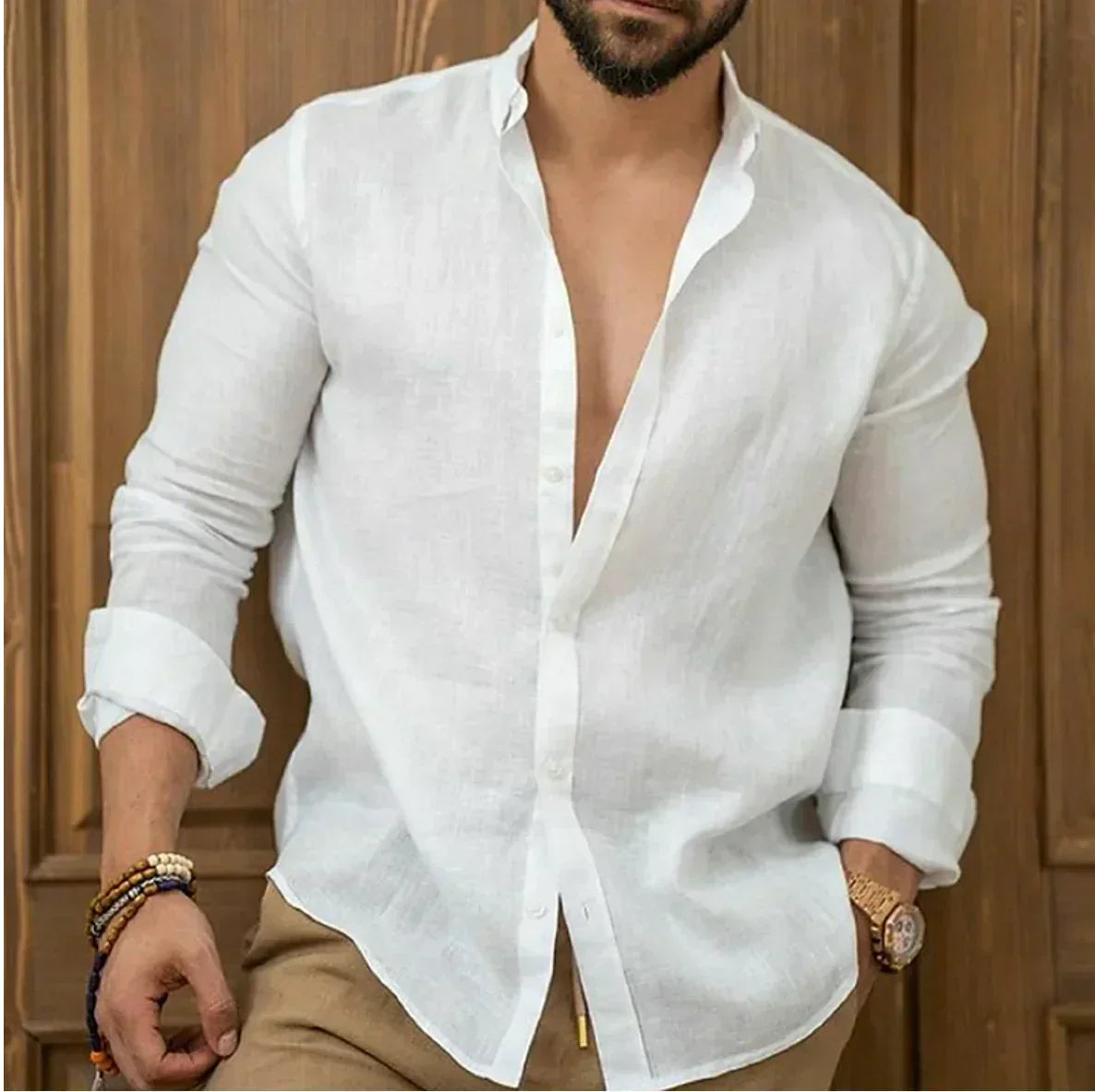 Camisa Hombre de Lino Transpirable Corte Estival