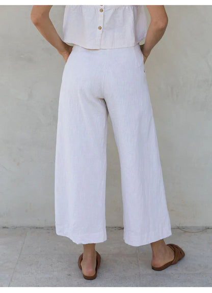 Culottes Mujer de Lino Talle Alto y Pliegues Frontales