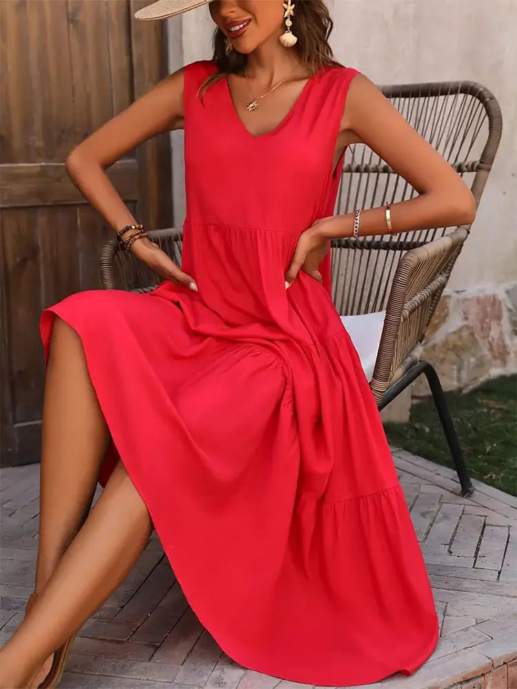 Vestido verano mujer sin mangas escote en V corte A