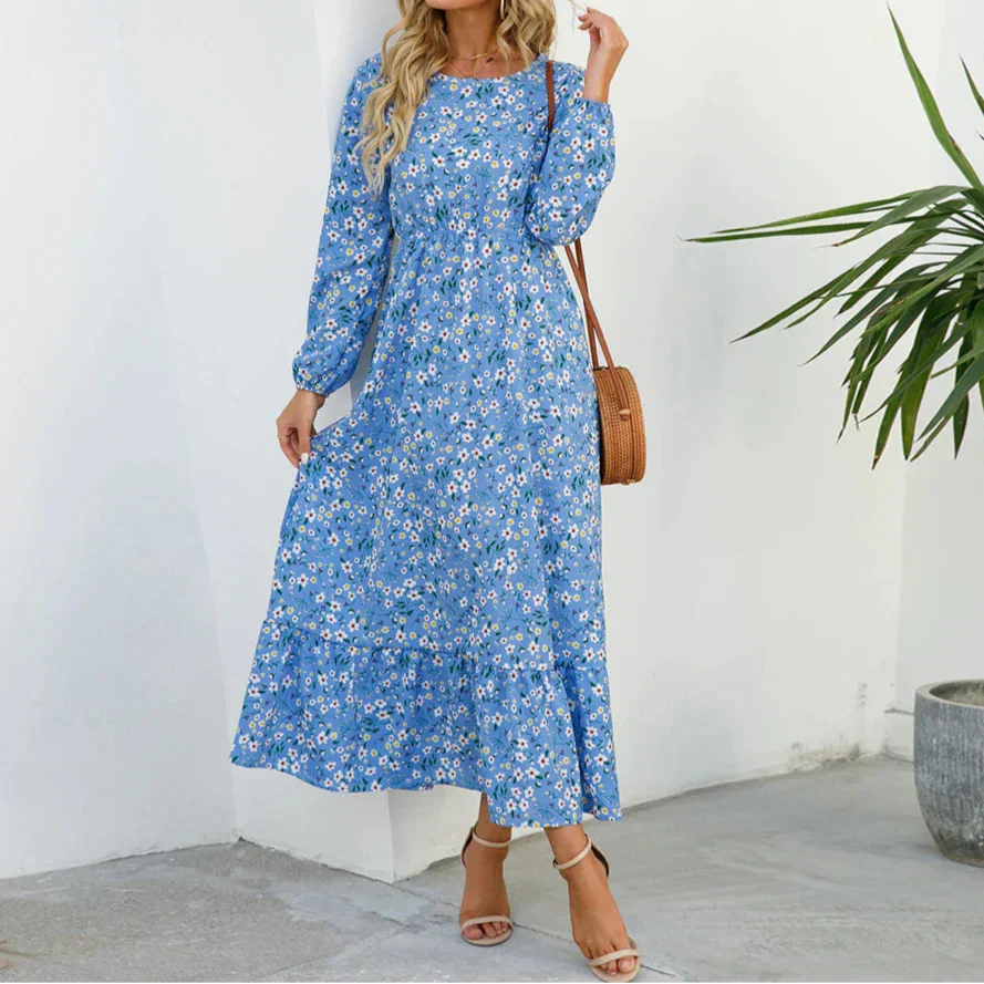 Vestido maxi mujer con manga larga estampado floral verano