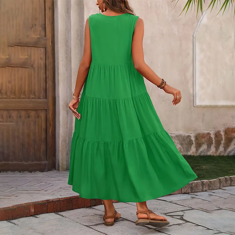 Vestido verano mujer sin mangas escote en V corte A