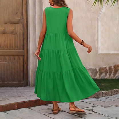 Vestido verano mujer sin mangas escote en V corte A