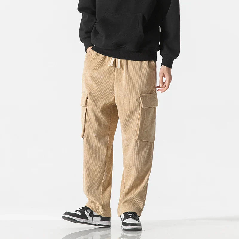Pantalones Cargo Hombre de Poliéster Corte Recto Bolsillos Laterales