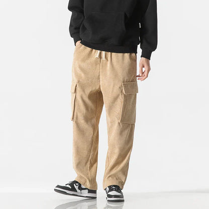 Pantalones Cargo Hombre de Poliéster Corte Recto Bolsillos Laterales