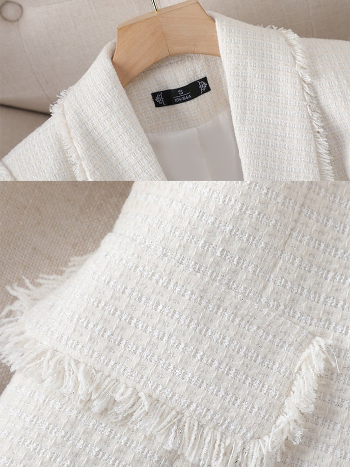 Blazer Mujer Tela Texturizada Flecos Ajuste Estiloso