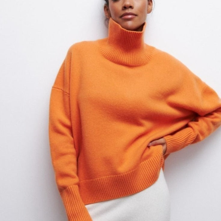 Jersey mujer cuello cisne básico ajustado
