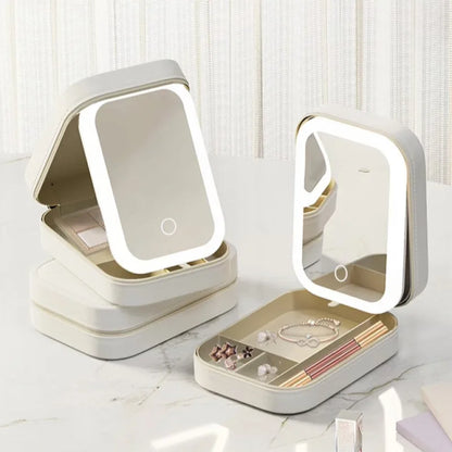 Neceser Maquillaje Portátil con Espejo LED Viaje