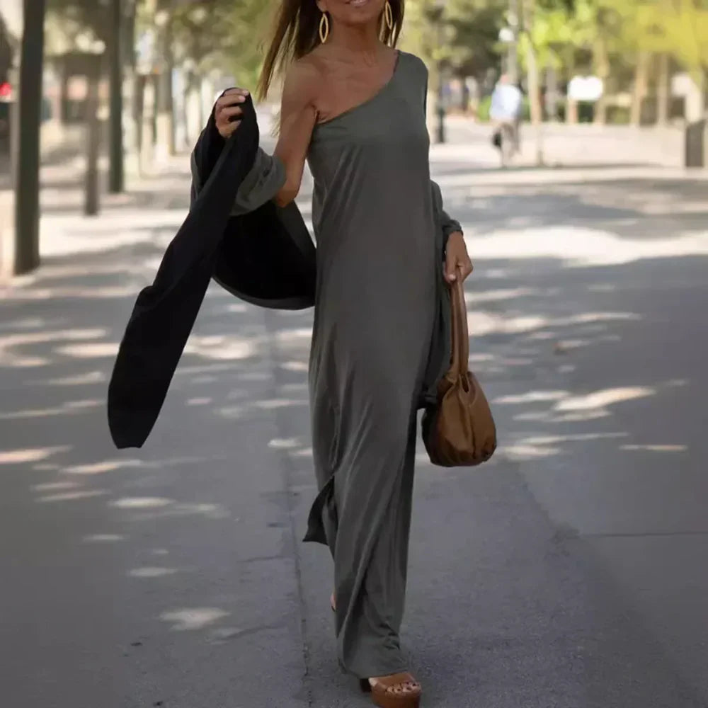 Vestido Mujer de Un Solo Hombro Corte Holgado