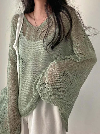 Suéter mujer de punto manga larga cortes estilo streetwear