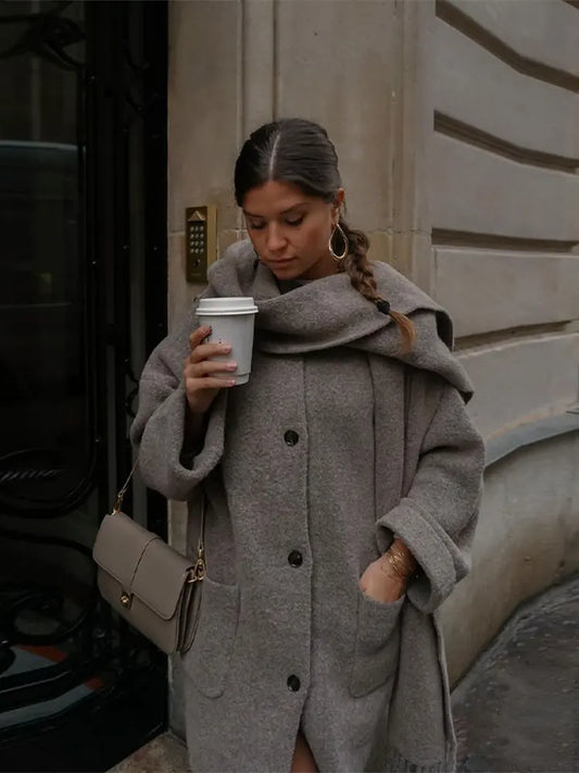 Abrigo Largo Mujer Invierno con Bufanda Ajuste Clásico - Mavetta