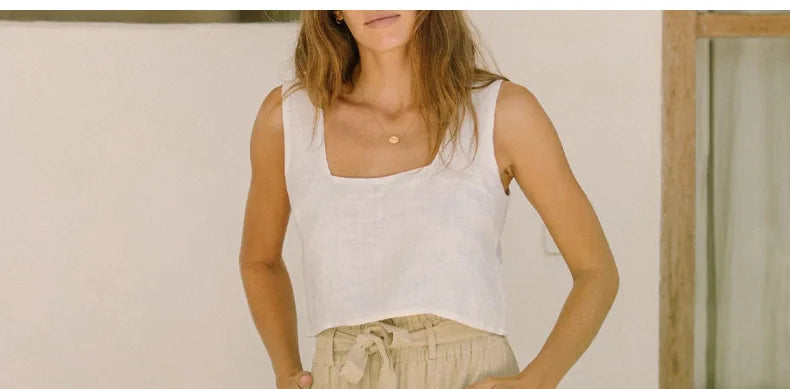 Pantalones Mujer de Lino Pierna Ancha Cintura Elástica Lazo