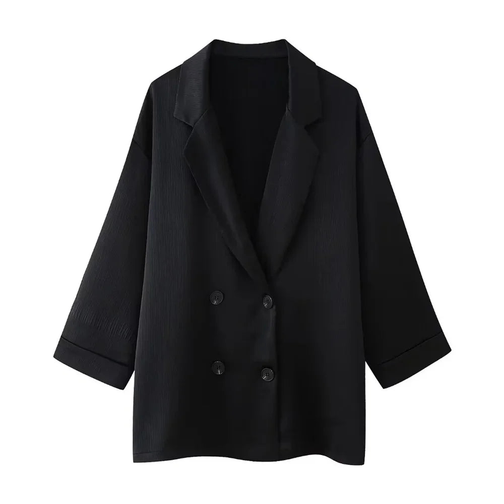 Conjunto Mujer Blazer Cruzado y Pantalón Palazzo Fluido