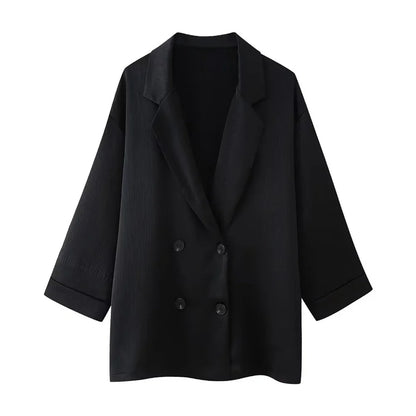 Conjunto Mujer Blazer Cruzado y Pantalón Palazzo Fluido
