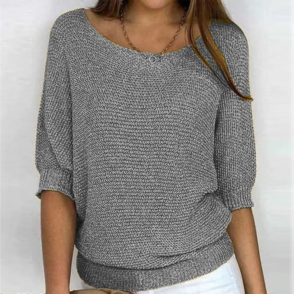 Jersey Mujer de Punto Cuello Redondo Manga Francesa