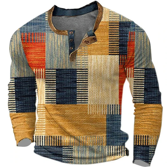 Camiseta hombre manga larga cuello henley patchwork casual - Mavetta