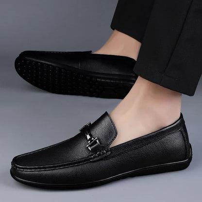 Mocasines Hombre de Cuero Genuino Estilo Conducción Suela Goma Slip-On