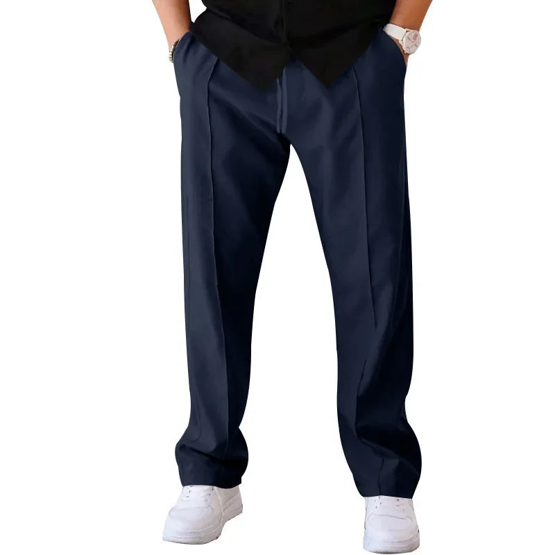 Pantalones Hombre Mezcla Fibras Corte Recto Estilo Americano
