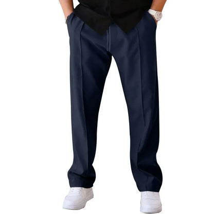 Pantalones Hombre Mezcla Fibras Corte Recto Estilo Americano