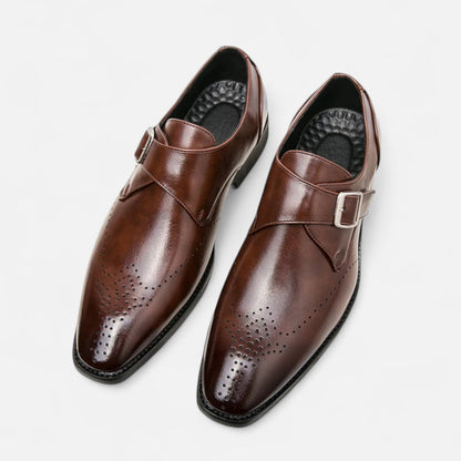 Zapatos Monk Strap Hombre Puntera Perforada Estilo Ashford