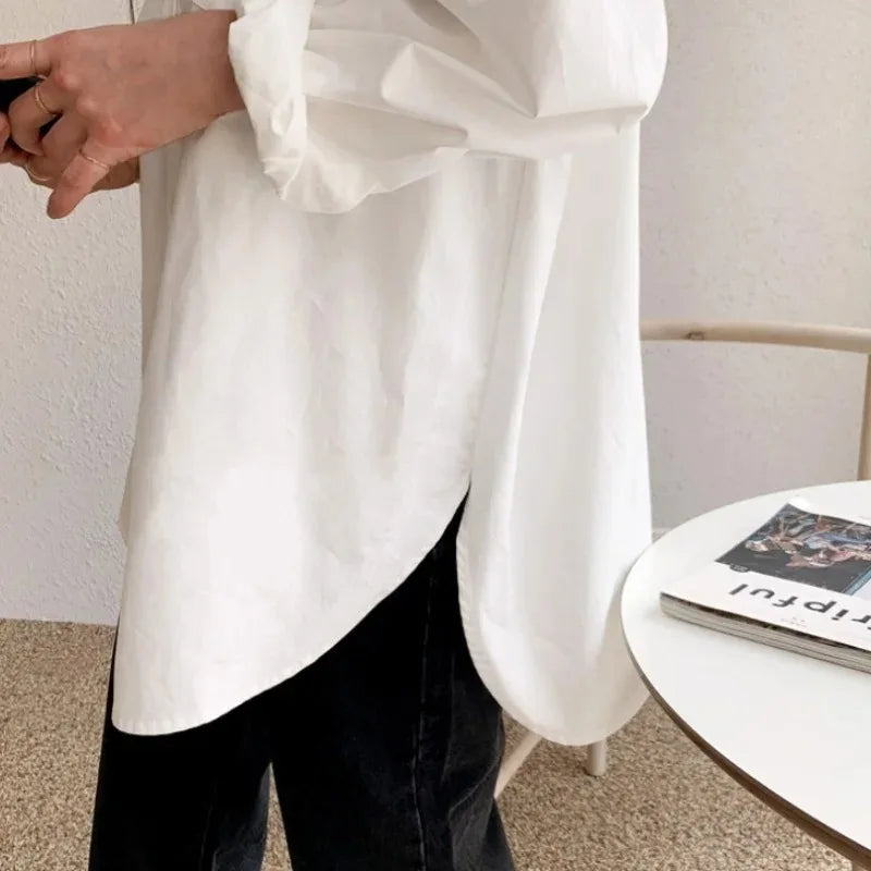 Blusa Mujer Oversized de Algodón con Botones y Manga Larga