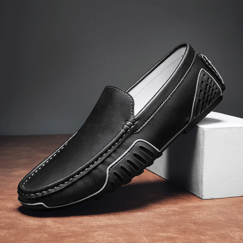 Mocasines Hombre de Cuero Suela Goma Antideslizante Slip-On