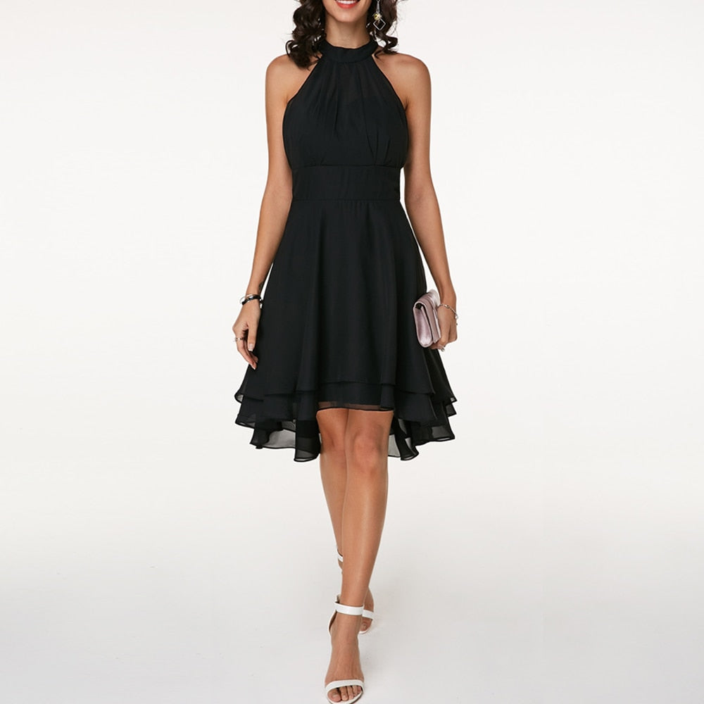 Vestido corto mujer con cuello halter y caída fluida