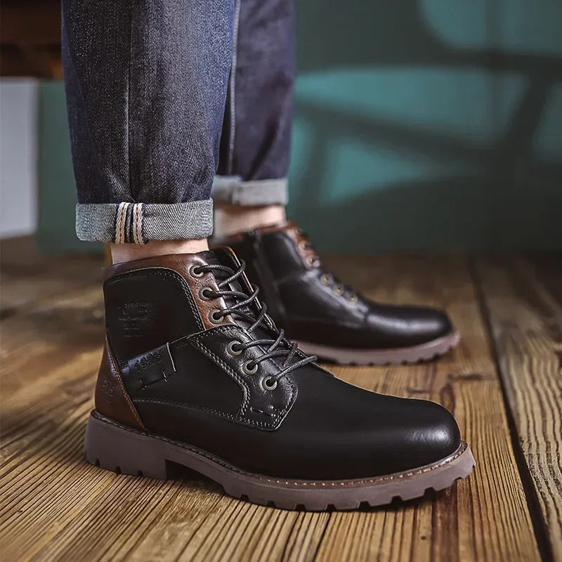 Botines hombre cuero sintético con cordones estilo urbano