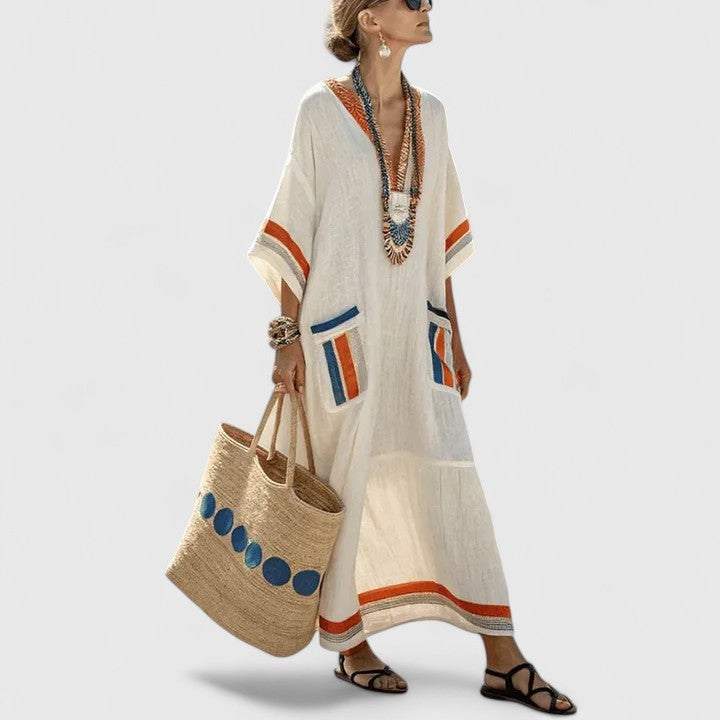 Vestido midi mujer de tejido transpirable estilo bohemio con bolsillos