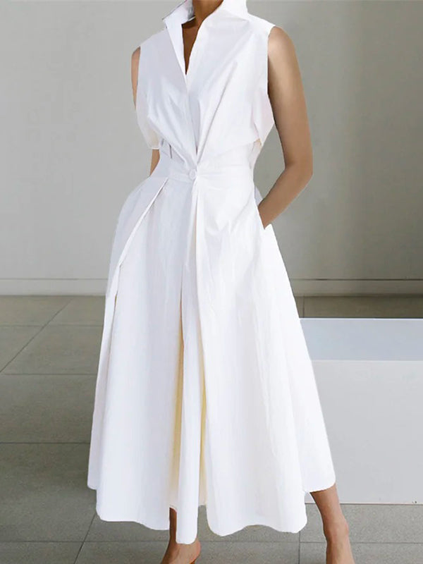 Vestido midi Mujer cuello camisero sin mangas - Mavetta