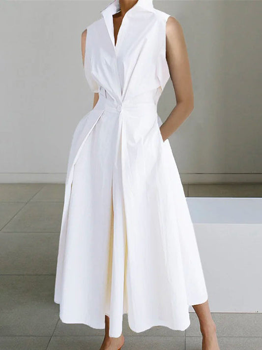 Vestido midi Mujer cuello camisero sin mangas - Mavetta