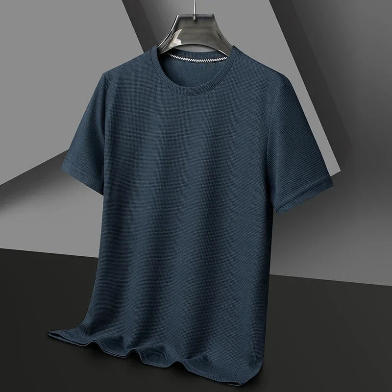 Camiseta Hombre de Punto Waffle Cuello Redondo Manga Corta