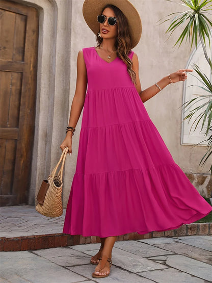 Vestido verano mujer sin mangas escote en V corte A - Mavetta