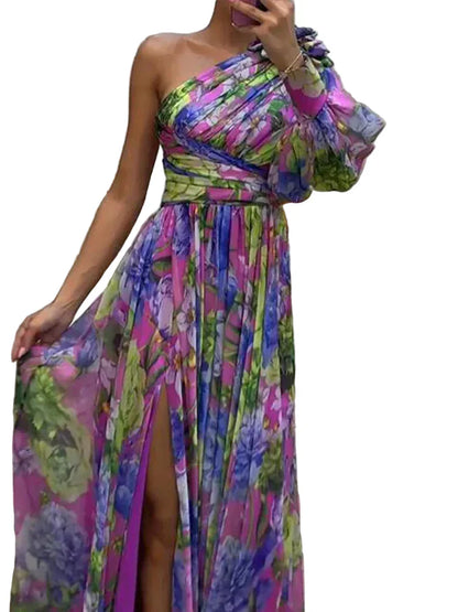 Vestido maxi mujer de un hombro con abertura lateral - Mavetta
