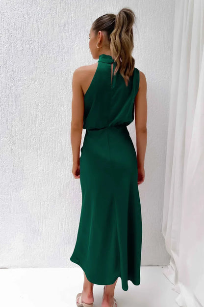 Vestido noche Mujer cuello halter corte fluido