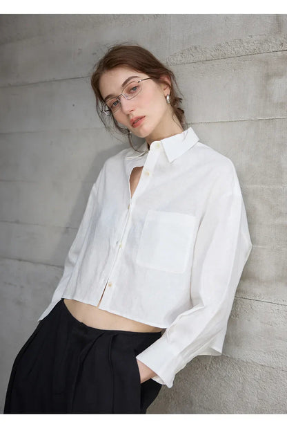 Sobrecamisa Mujer de Lino Corte Oversize Cuello en V y Botones