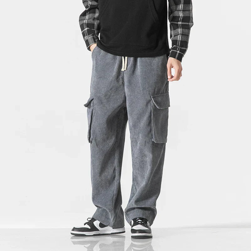 Pantalones Cargo Hombre de Poliéster Corte Recto Bolsillos Laterales