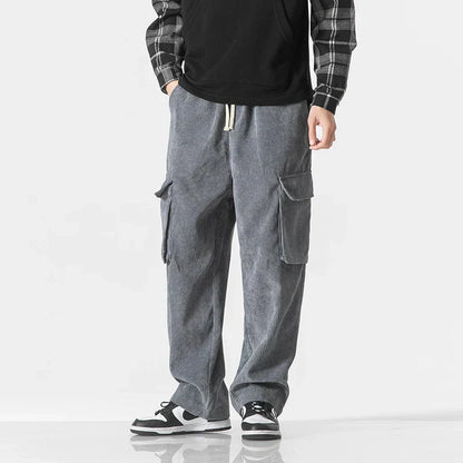 Pantalones Cargo Hombre de Poliéster Corte Recto Bolsillos Laterales