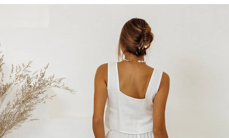 Pantalones Mujer de Lino Pierna Ancha Cintura Elástica Lazo