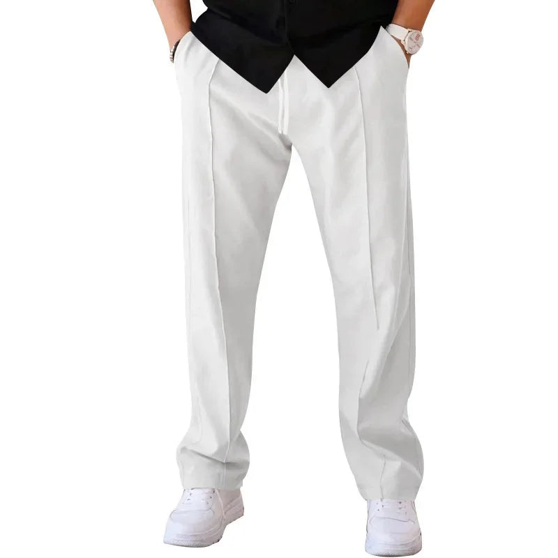 Pantalones Hombre Mezcla Fibras Corte Recto Estilo Americano
