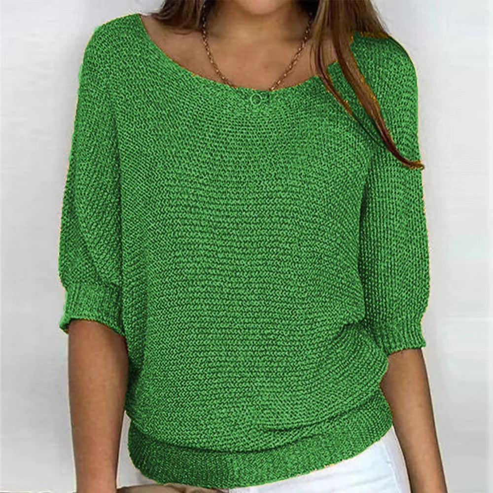 Jersey Mujer de Punto Cuello Redondo Manga Francesa