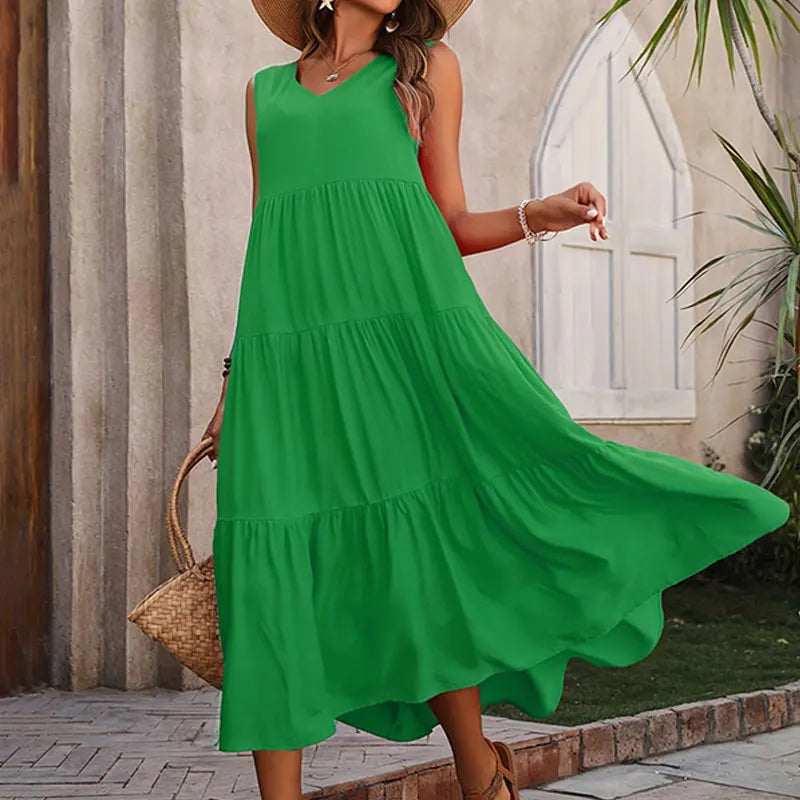 Vestido verano mujer sin mangas escote en V corte A