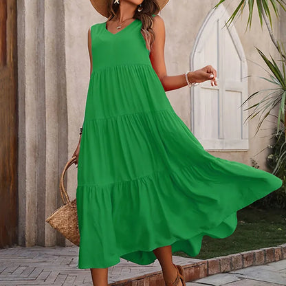 Vestido verano mujer sin mangas escote en V corte A