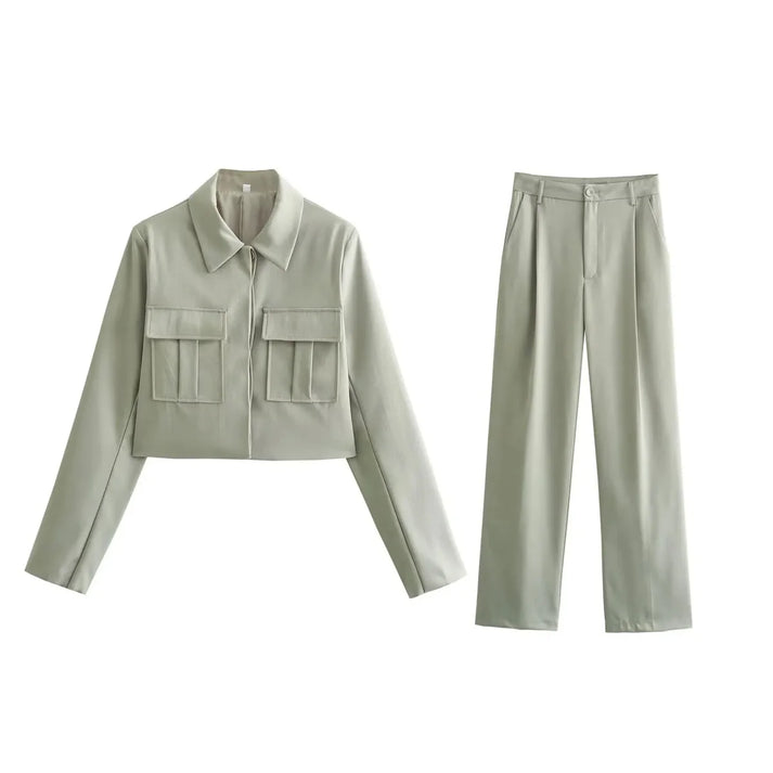 Conjunto Mujer Chaqueta y Pantalón Pierna Ancha Elegante