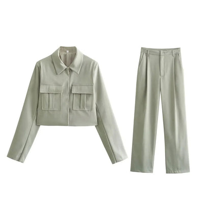 Conjunto Mujer Chaqueta y Pantalón Pierna Ancha Elegante
