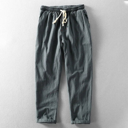 Pantalones Hombre de Lino Corte Recto Cintura Elástica Ajustable